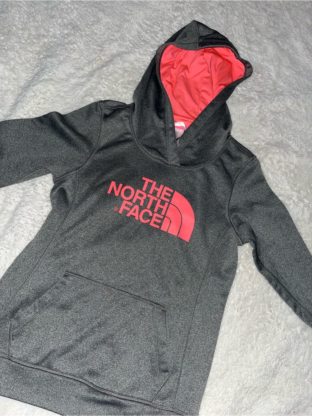 The North Face Women’s Dark Gray Hoodie with Neon Coral Logo NWOT Size Small